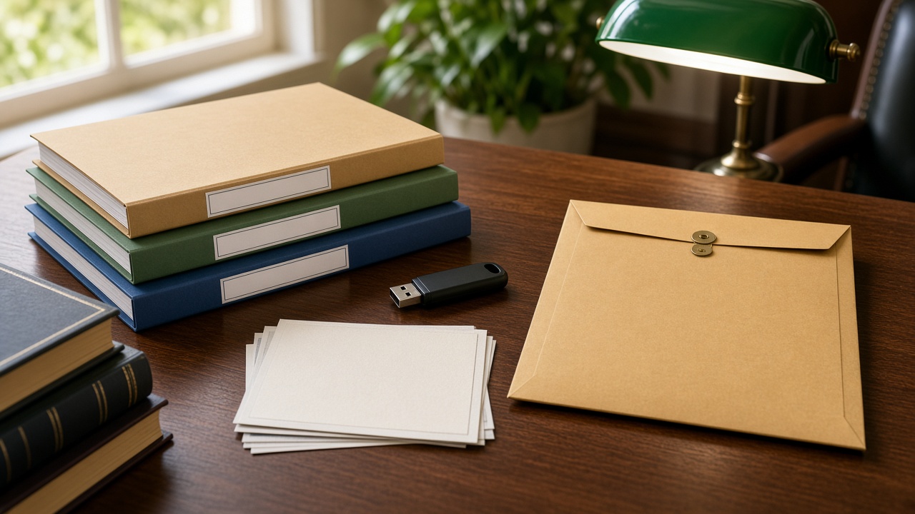 Folders, USB and sealed envelope for evidence