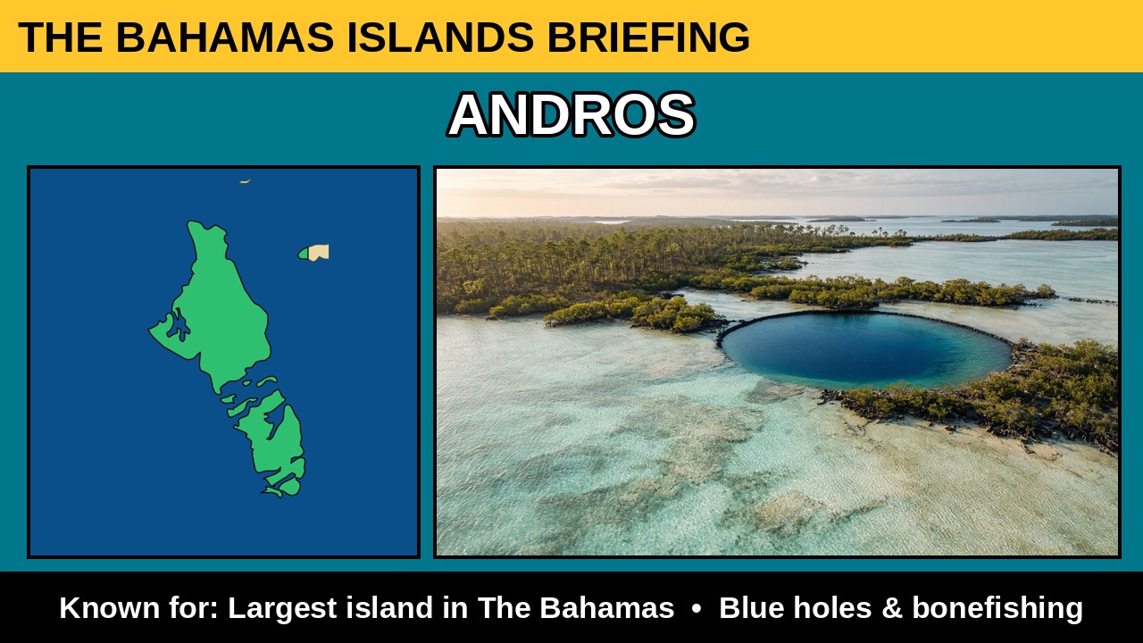 Andros island card: name, real island outline map and what it is known for