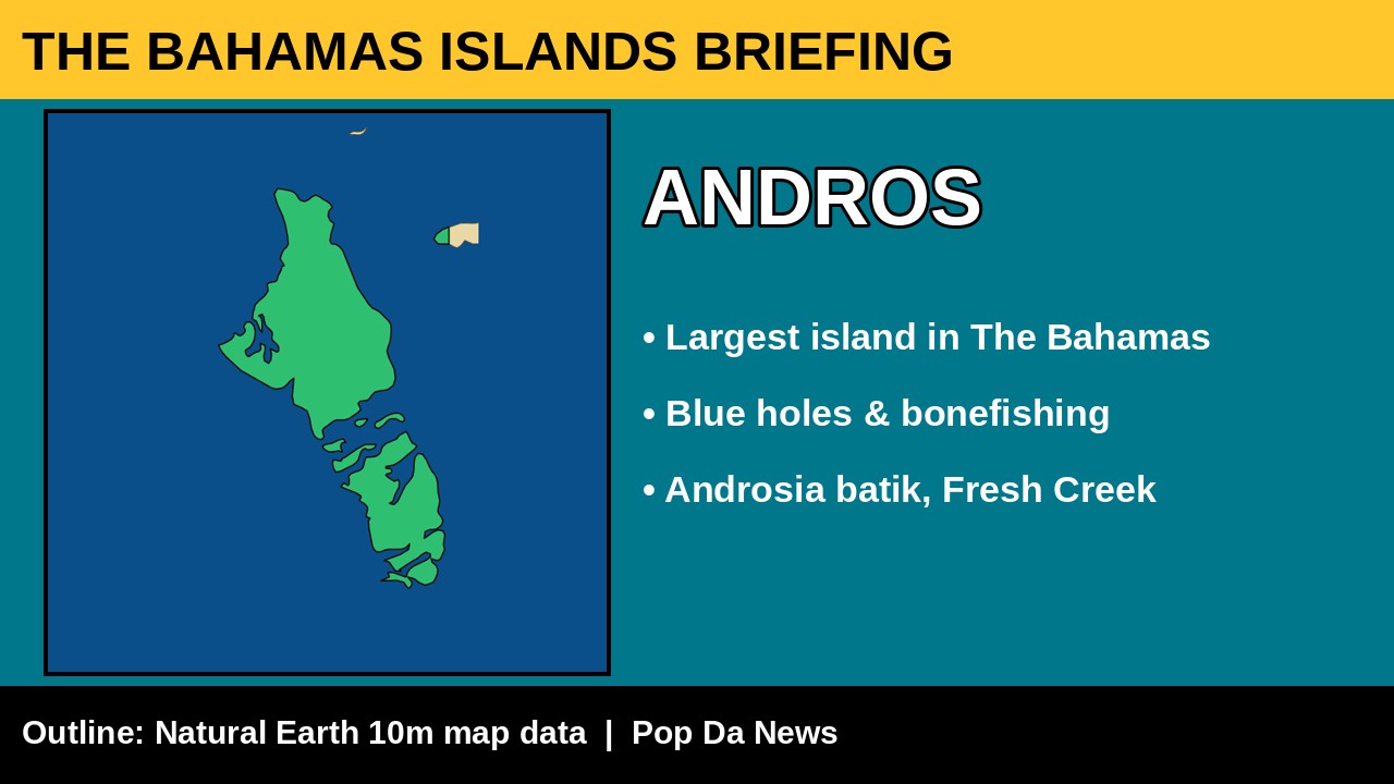 Andros island card: name, real island outline map and what it is known for