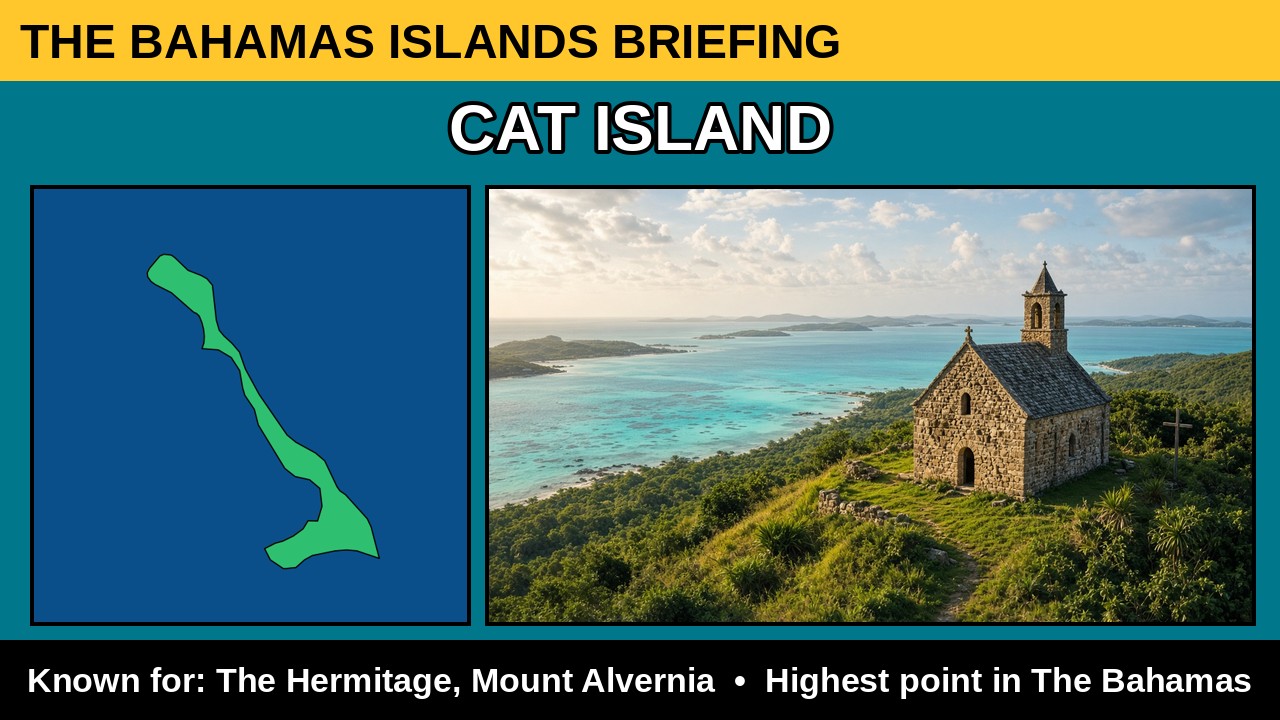 Cat Island island card: name, real island outline map and what it is known for