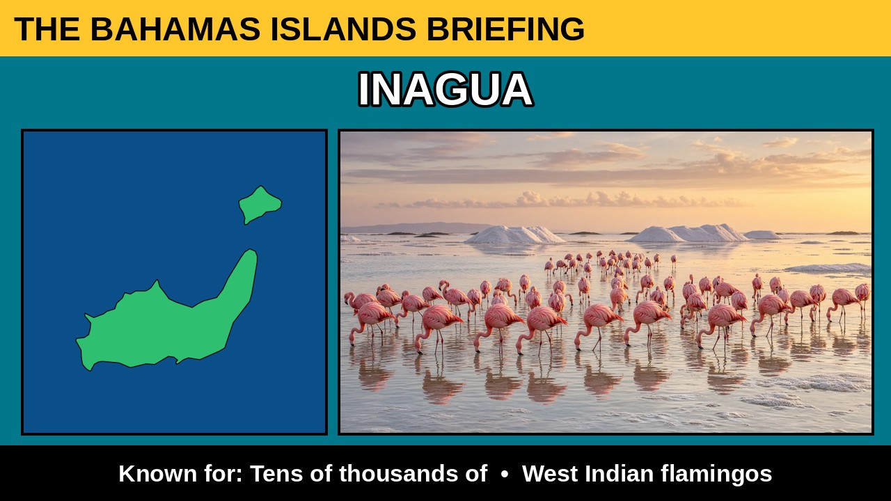 Inagua island card: name, real island outline map and what it is known for