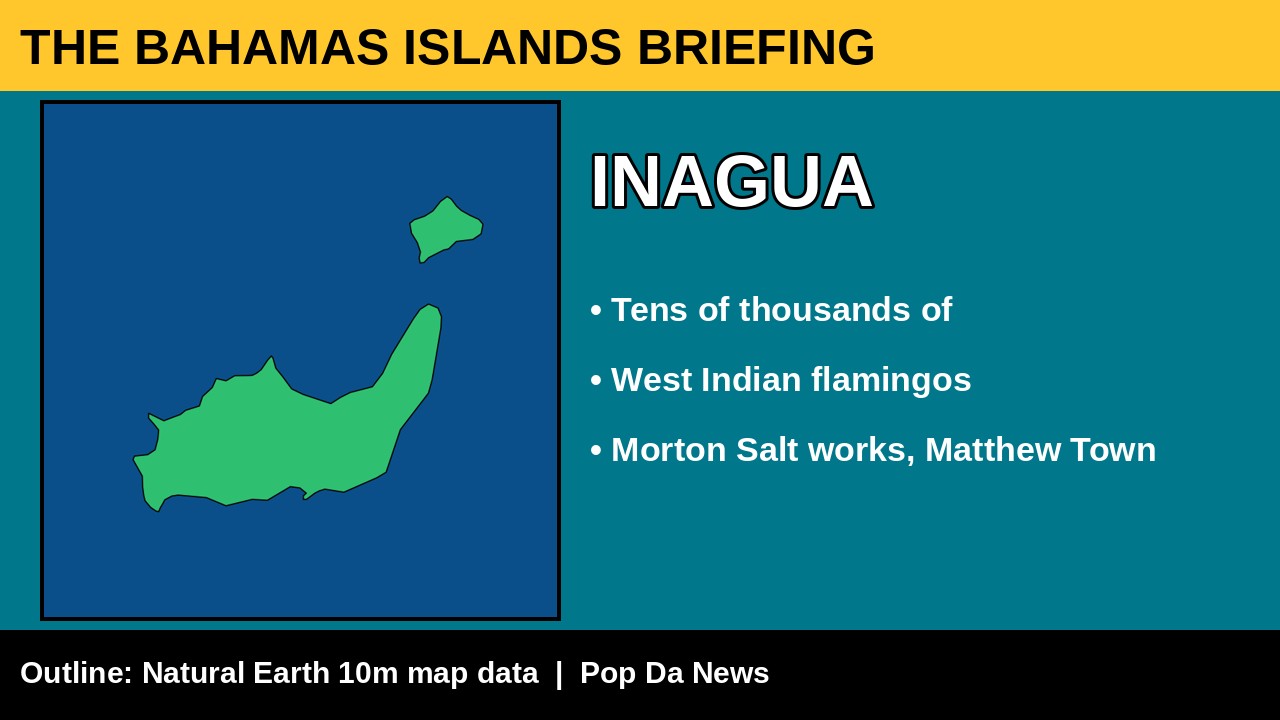 Inagua island card: name, real island outline map and what it is known for