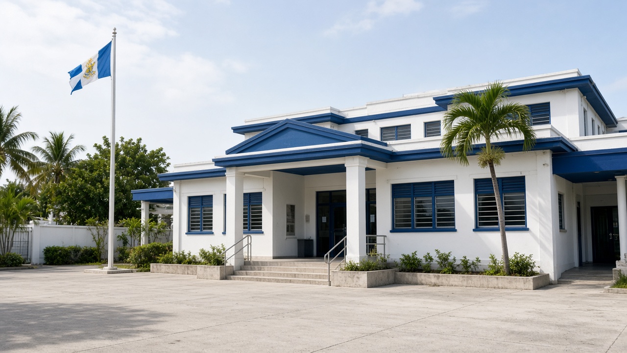 Exterior of a Bahamian police headquarters in daylight