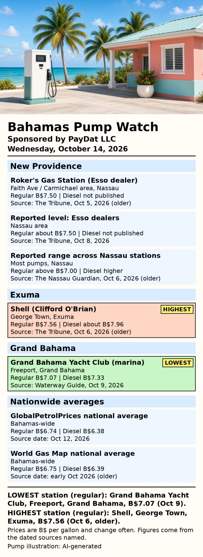 Bahamas Pump Watch — Wednesday, October 14, 2026