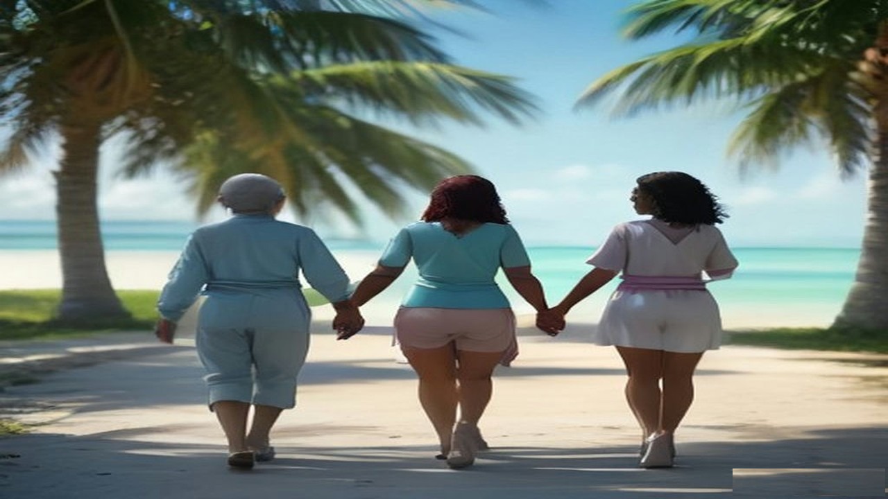 Adults of different ages walking by the waterfront