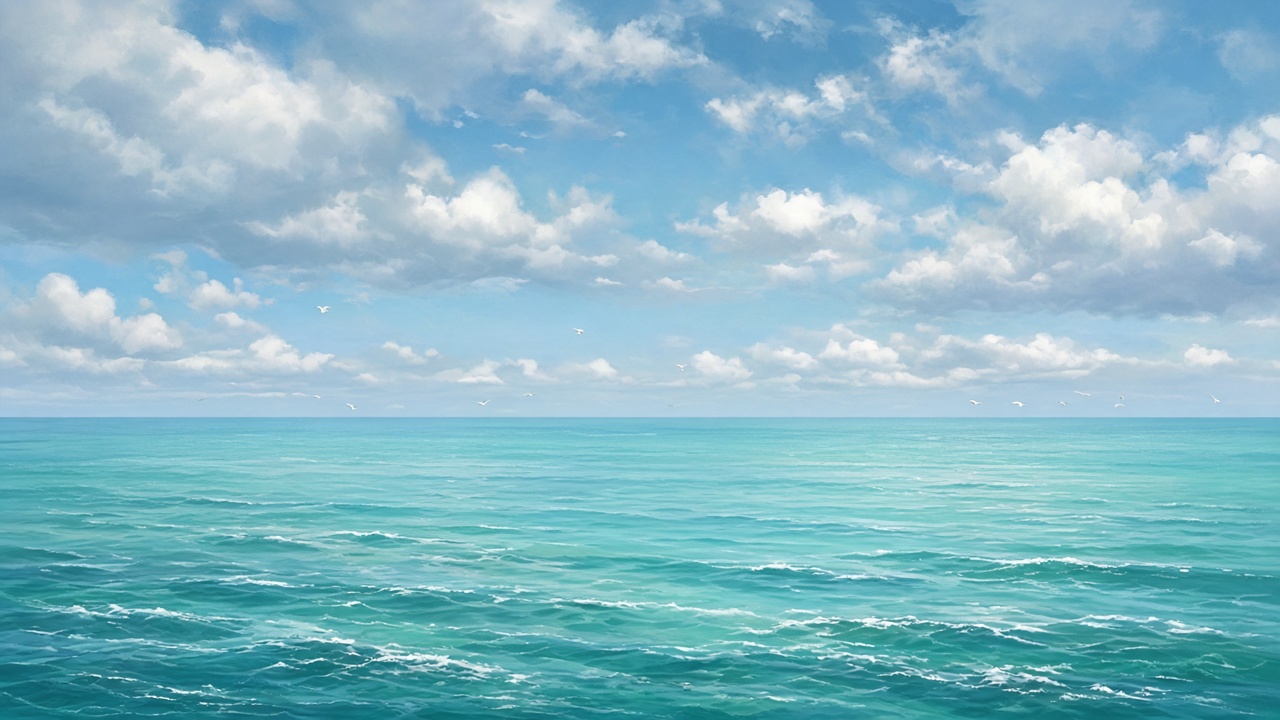 AI-generated illustration of a calm turquoise Caribbean sea under partly cloudy skies
