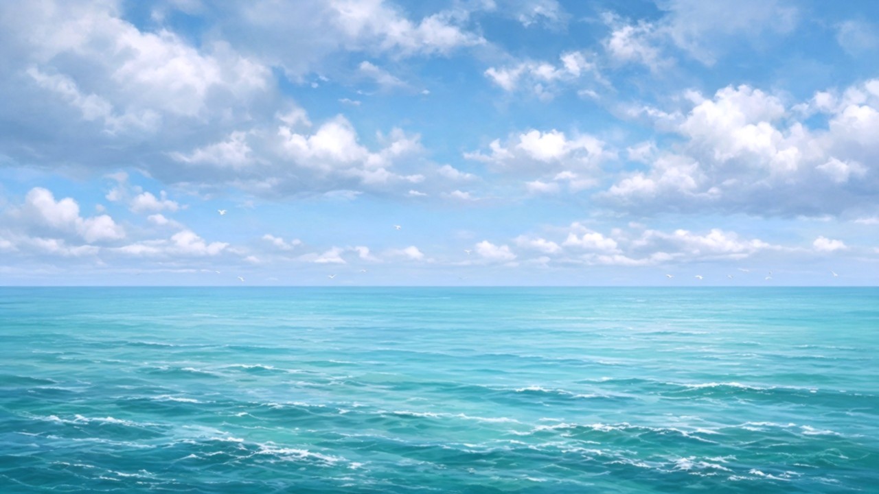 AI-generated illustration of a calm turquoise Caribbean sea under partly cloudy skies