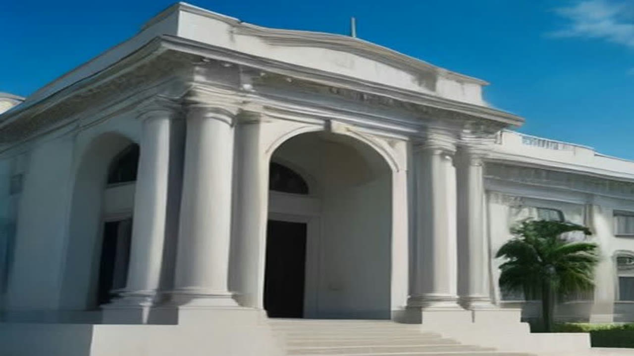 AI-generated illustration of a Caribbean government building exterior