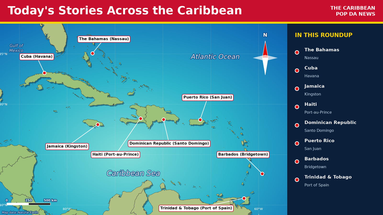 Map of today's stories across the Caribbean