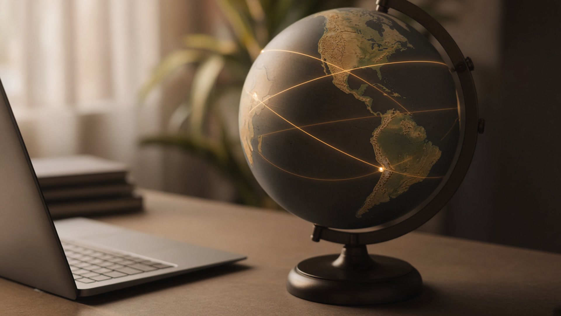 A globe with glowing links between cities