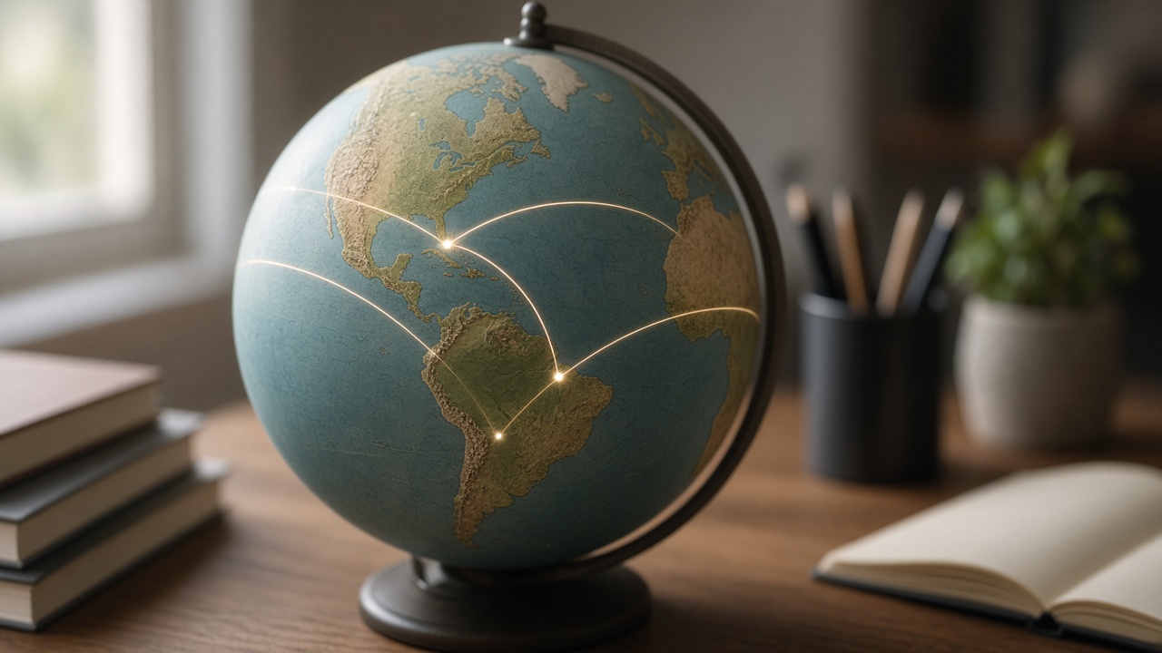 A globe with glowing links between cities