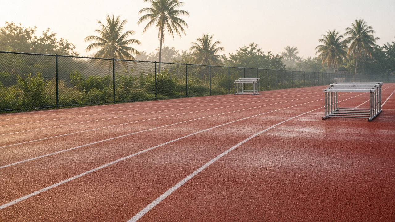 A school track in Rock Sound, Eleuthera, ready for Saturday’s free hurdles clinic