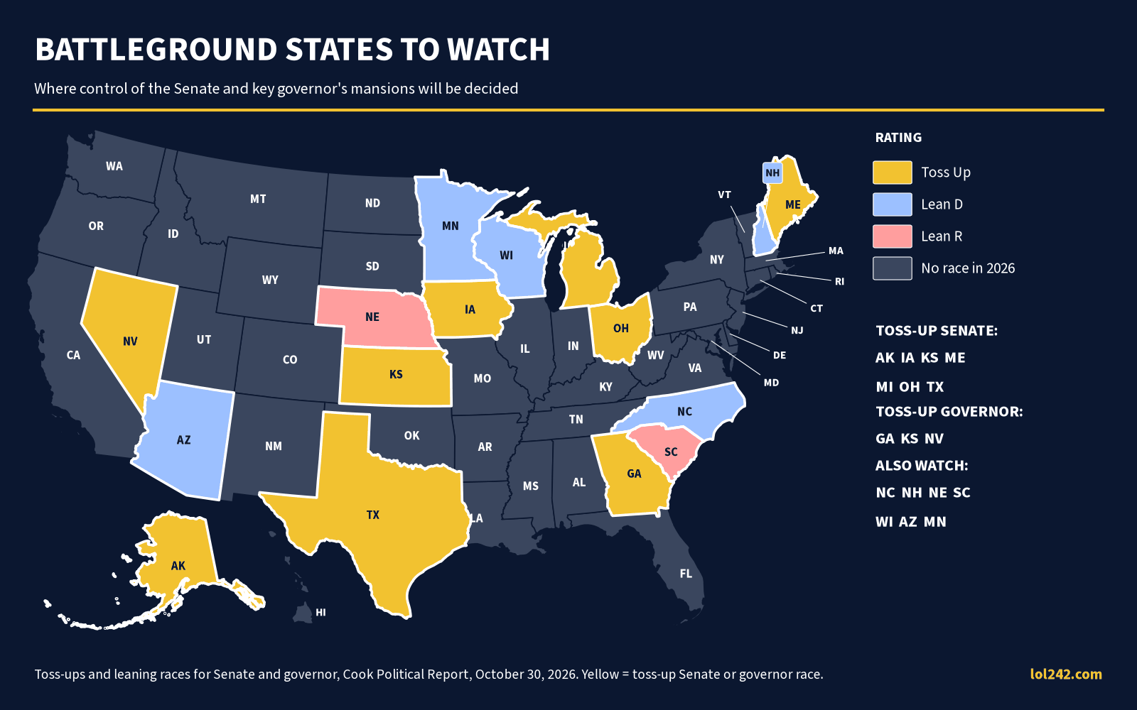 Map of the 2026 battleground states
