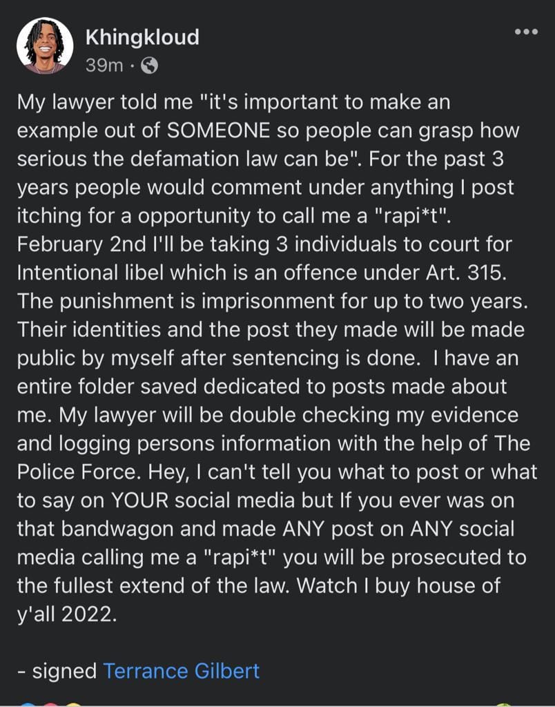 Bahamians need to start taking this defamation more seriously with jail time. Because a lot of people think that there's no consequences to this because they not feeling it. Sir I'