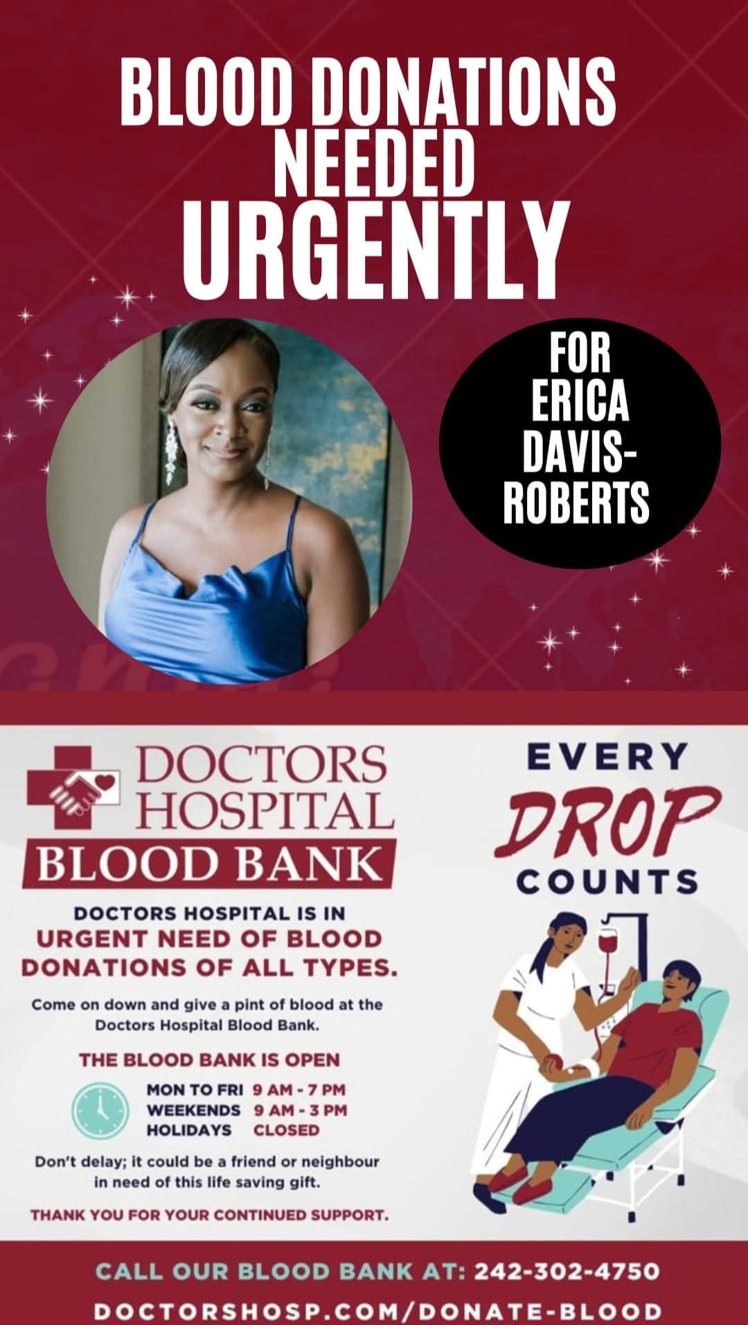 @[100023394293756:2048:Bahama Drama] says 

Be the miracle in someone's Christmas season, donate blood.