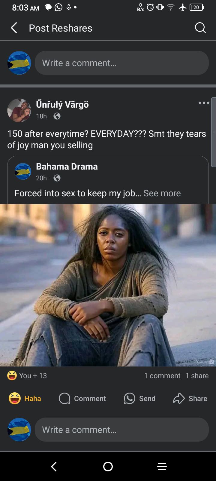 We ranked this comment as our top 10 funniest comments LMAO 🤣

Oh by the way the story was made up by our famous movie writer @[100023394293756:2048:Bahama Drama]... Lmao 🤣🤣🤣🤣