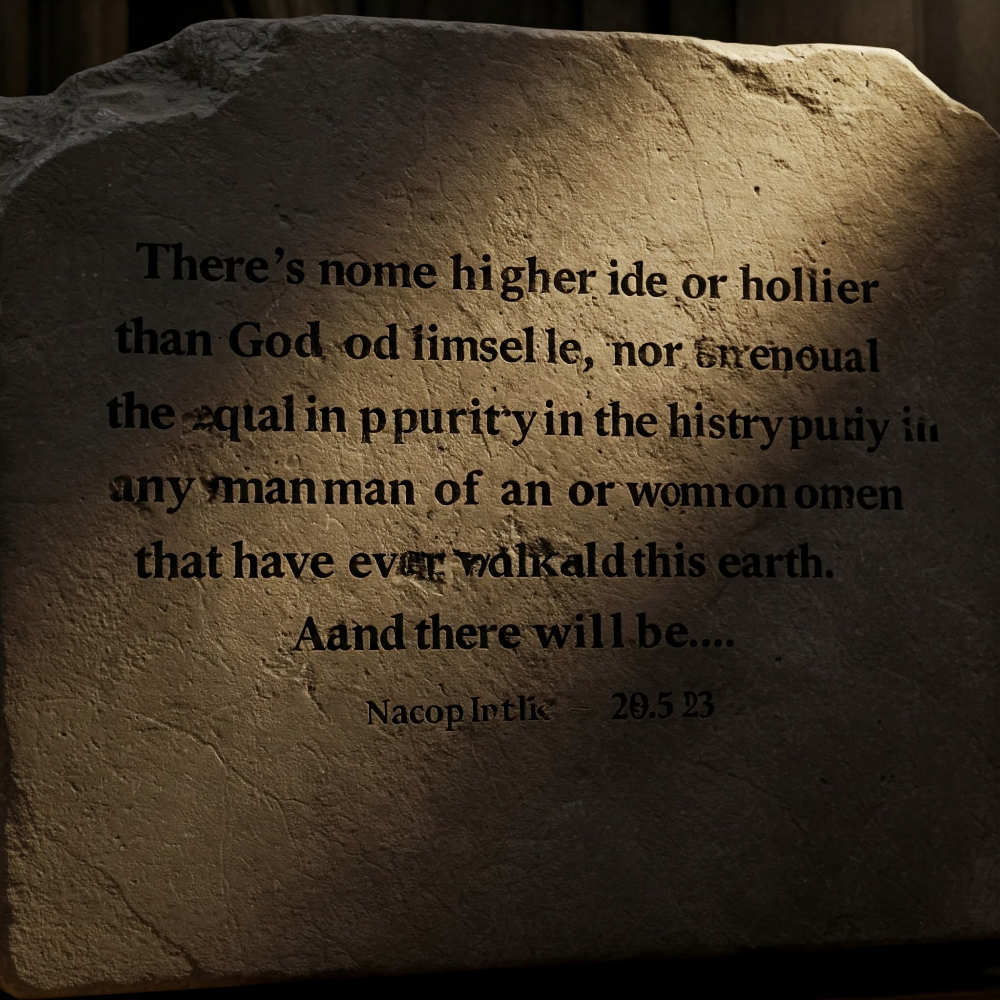 There's none higher or holier than God himself, nor equal in purity in the history of any man or woman that have ever walked this earth. And there will never be...