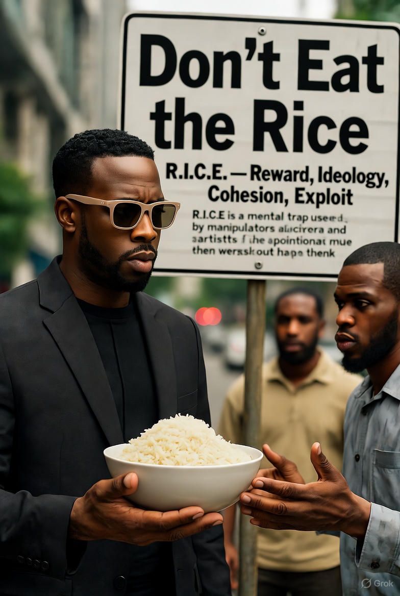 Don’t Eat the Rice 🍚

Be aware of R.I.C.E. 

It's a mental trap used by wicked manipulators and Con artists to gain control over your mind and decisions like a mind virus or to hac