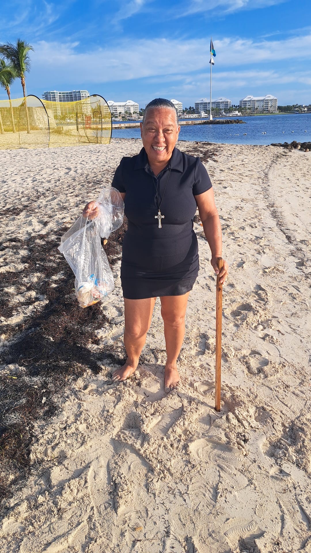 Mrs. Ambrosine Ingraham.  A Catholic.  Picking up garbage at Montagu.  She does this 5 days a week.  Catholics rock💃🏾💃🏾💃🏾💃🏾

Bahama Drama sees you!