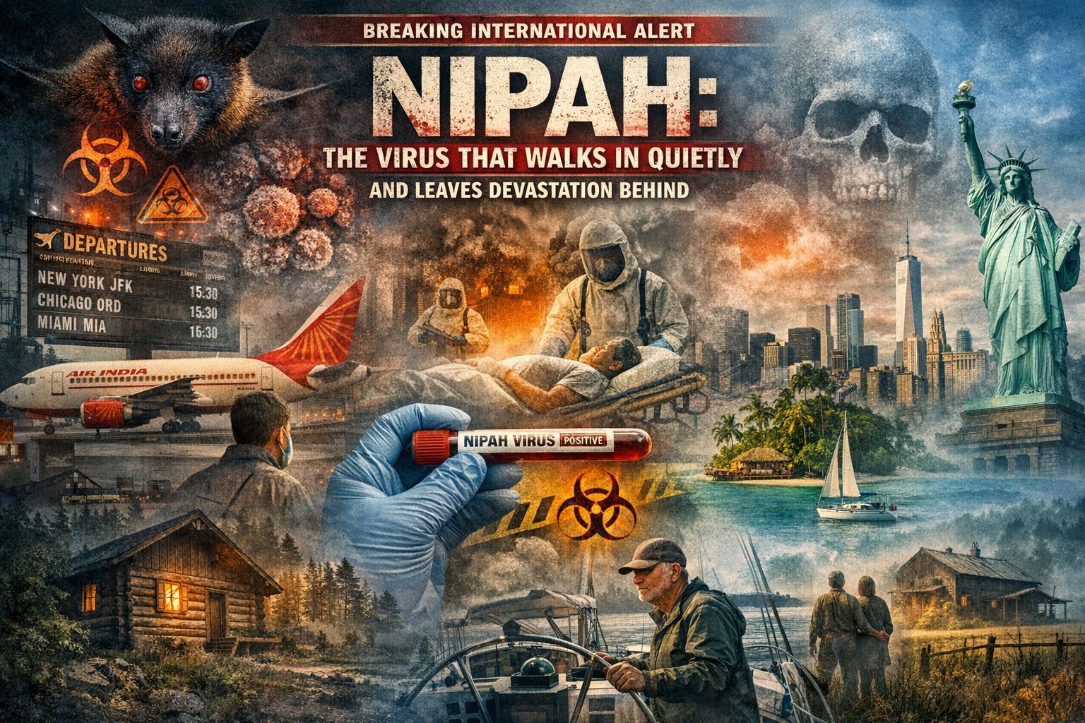BREAKING INTERNATIONAL ALERT
NIPAH: THE VIRUS THAT WALKS IN QUIETLY
AND LEAVES DEVASTATION BEHIND
UPDATED FLIGHT WATCH • GLOBAL MOVEMENT • SURVIVAL PATTERNS
By: Michael Elijah M