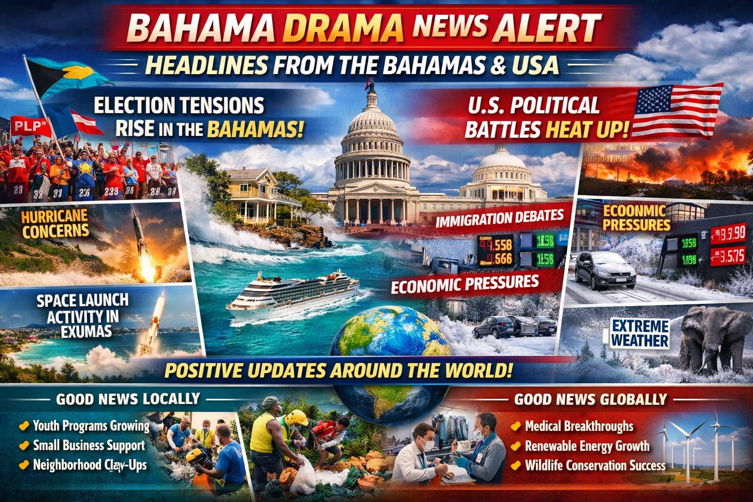 BAHAMA DRAMA NEWS ALERT
HEADLINES FROM THE BAHAMAS & THE UNITED STATES
Full National and International Briefing
NASSAU, BAHAMAS — Political Temperature Rising As Election Season
