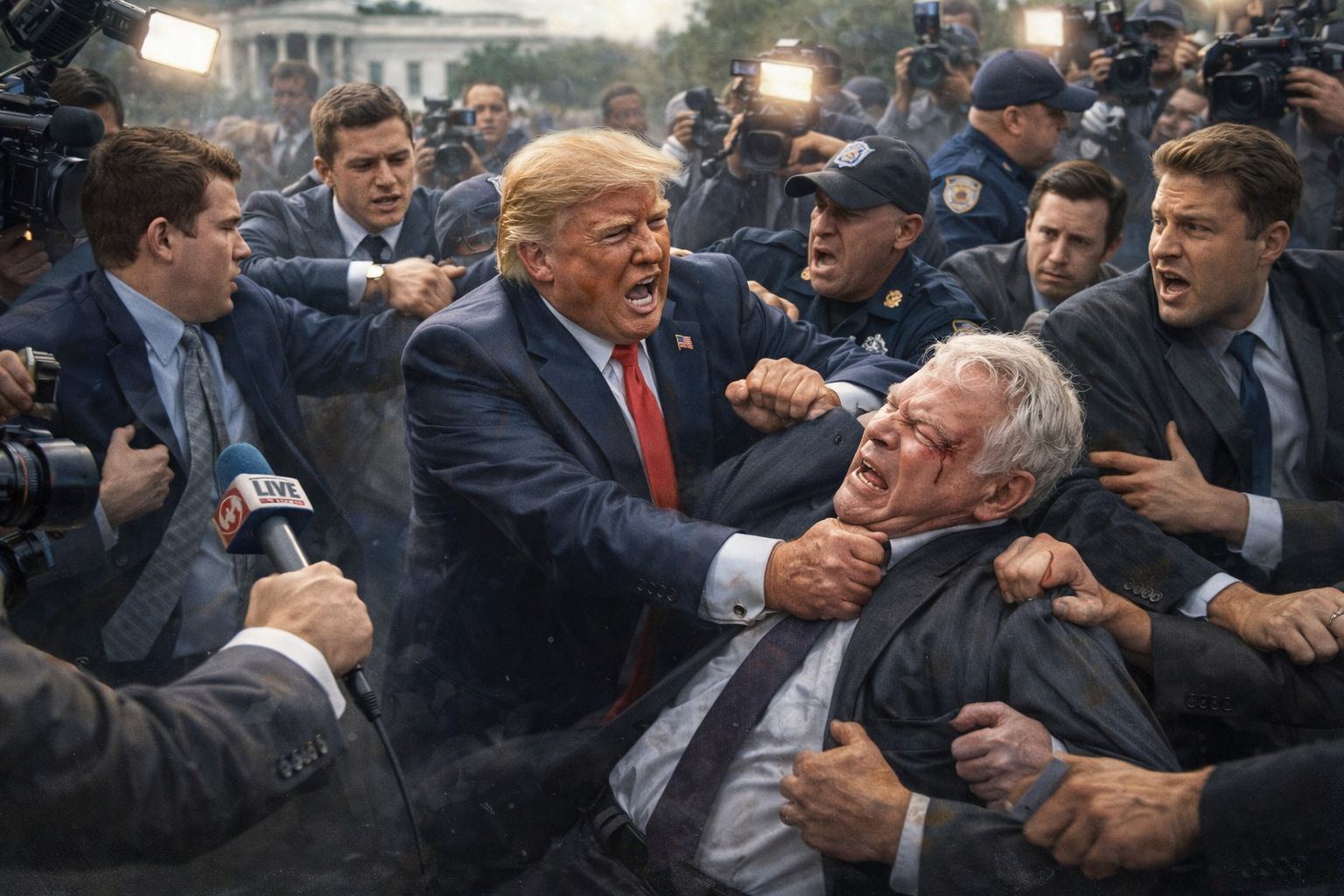 Bahama Drama’s Mysterious Dream Last Night
Last night, I dreamed that a president or national leader appeared live on the news, caught in a physical fight with a group of reporter