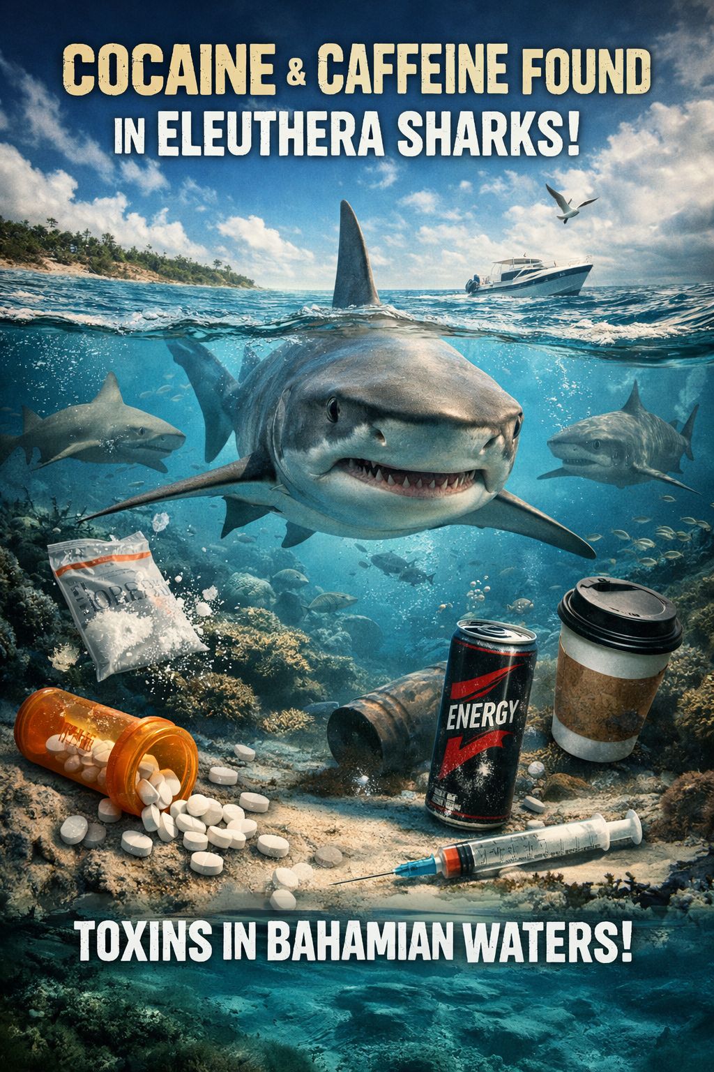 The Bahamas, Sharks on coke and caffeine swimming 24/7 eyes wide open and paranoid 

COCAINE, CAFFEINE & CONTAMINATION: WHAT’S REALLY IN BAHAMIAN WATERS?

By: Bahama Drama

The wat