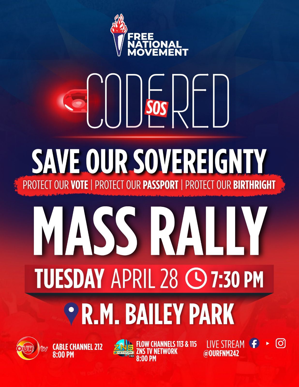 CODE RED: The *FNM MASS RALLY* is the place to be on Tuesday, April 28th, 2026! 🗣️🔥
⏰ 7:30 PM
📍 R.M. BAILEY PARK
Hear from the team as we SAVE OUR SOVEREIGNTY! ✌🏽🔥
#WeWorkForYou