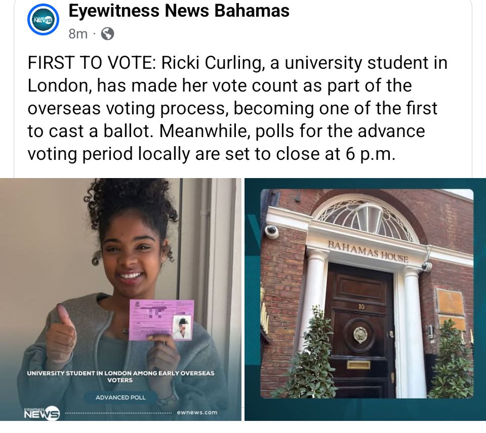 First vote for Exuma went to Debra Moxey-Rolle FNM Candidate !! All the way in London