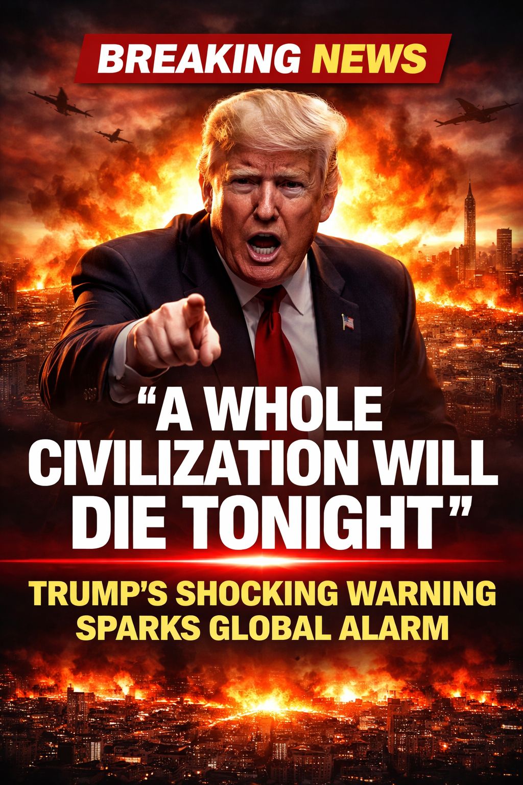 BREAKING NEWS:

 “A Whole Civilization Will Die Tonight” says president Donald Trump on Truth Social 

By; Michael Elijah Muhammad Clare 

President Donald Trump Sparks Global Alar