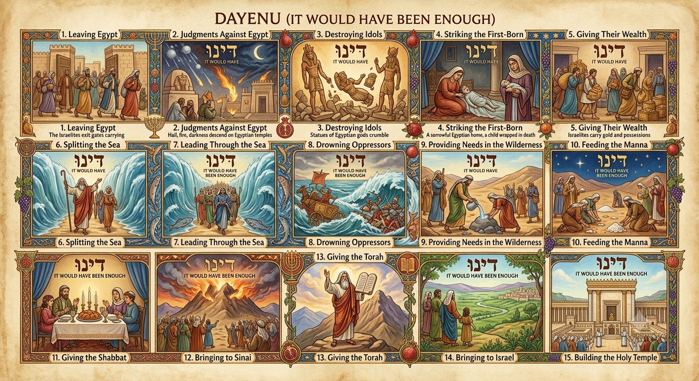 Dayenu (It Would Have Been Enough)
If He had brought us out from Egypt, and had not carried out judgments against them...
It would have been enough for us.
If He had carried out