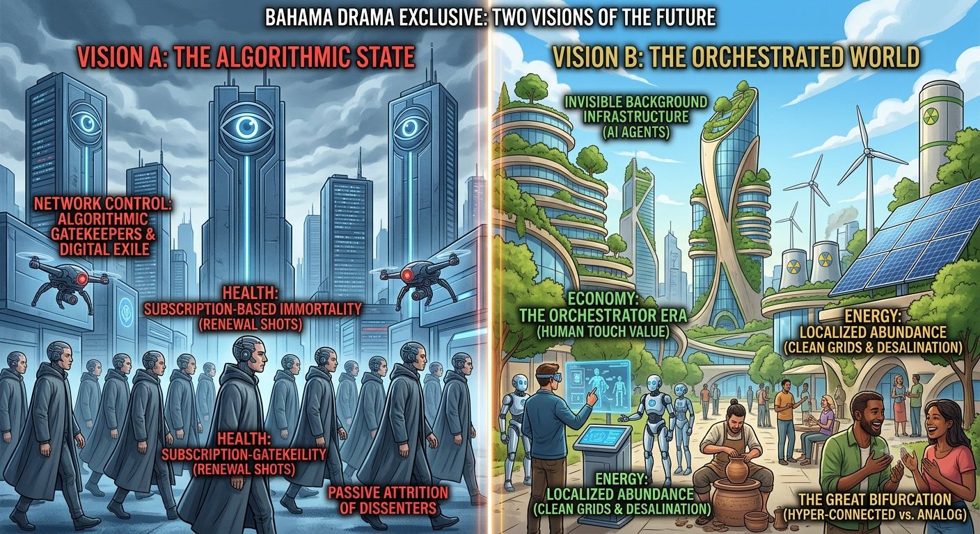 BAHAMA DRAMA EXCLUSIVE
Two Visions of the Future: Algorithmic Dictatorship vs. The Orchestrator Era
The world could evolve along two very different technological paths over the n