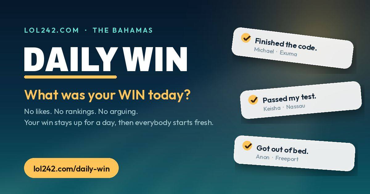 Join in on Daily Win
Some days the win is small. Yesterday mine was finishing a piece of code I'd been stuck on for three days. Nobody threw a party. But I sat back and thought,