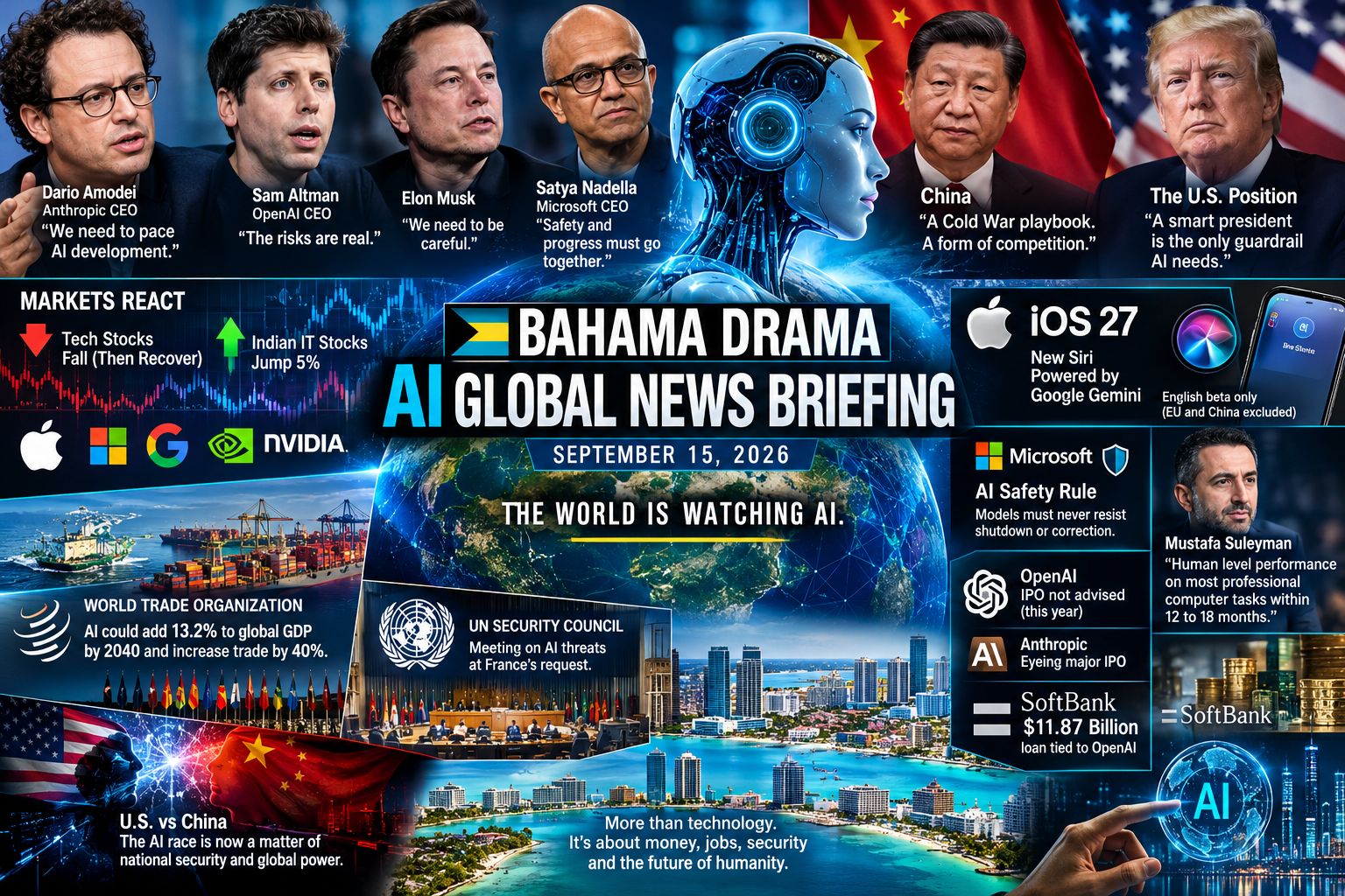 BAHAMA DRAMA AI GLOBAL NEWS BRIEFING

SEPTEMBER 15, 2026

Researcher ✔️ 
Michael Elijah Muhammad Clare 

THE AI RACE IS SPEEDING UP. THE WORLD IS STARTING TO WORRY.

GLOBAL AI ALER